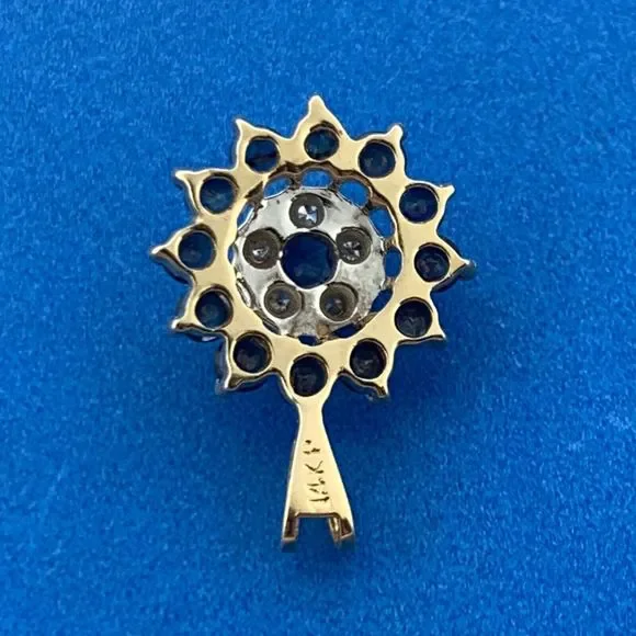 Vintage 14K Yellow White Gold Blue Sapphire Diamond Accent Anniversary Pendant